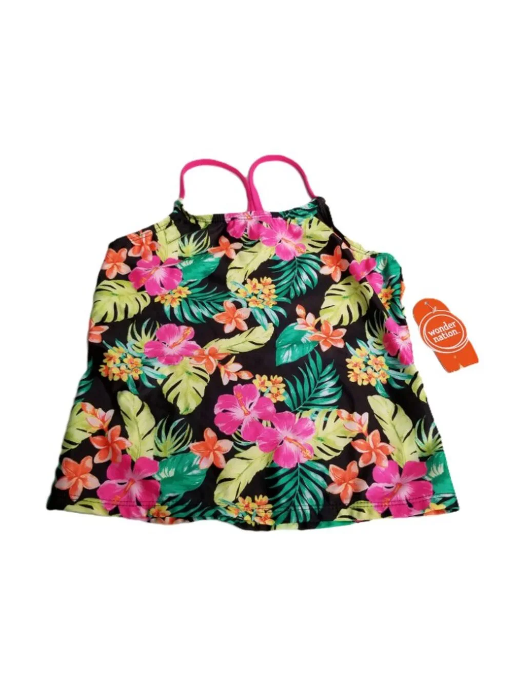 NWT Wonder Nation Girls Tankini Top Large 10 12 Tropical Floral UPF 50 Swim
